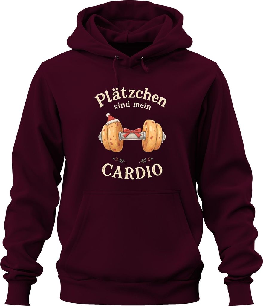 Plätzchen sind mein CARDIO Weihnachtskekse Fitness Lustig Uni Hoodie Kapuzenpullover, Burgundy, XL