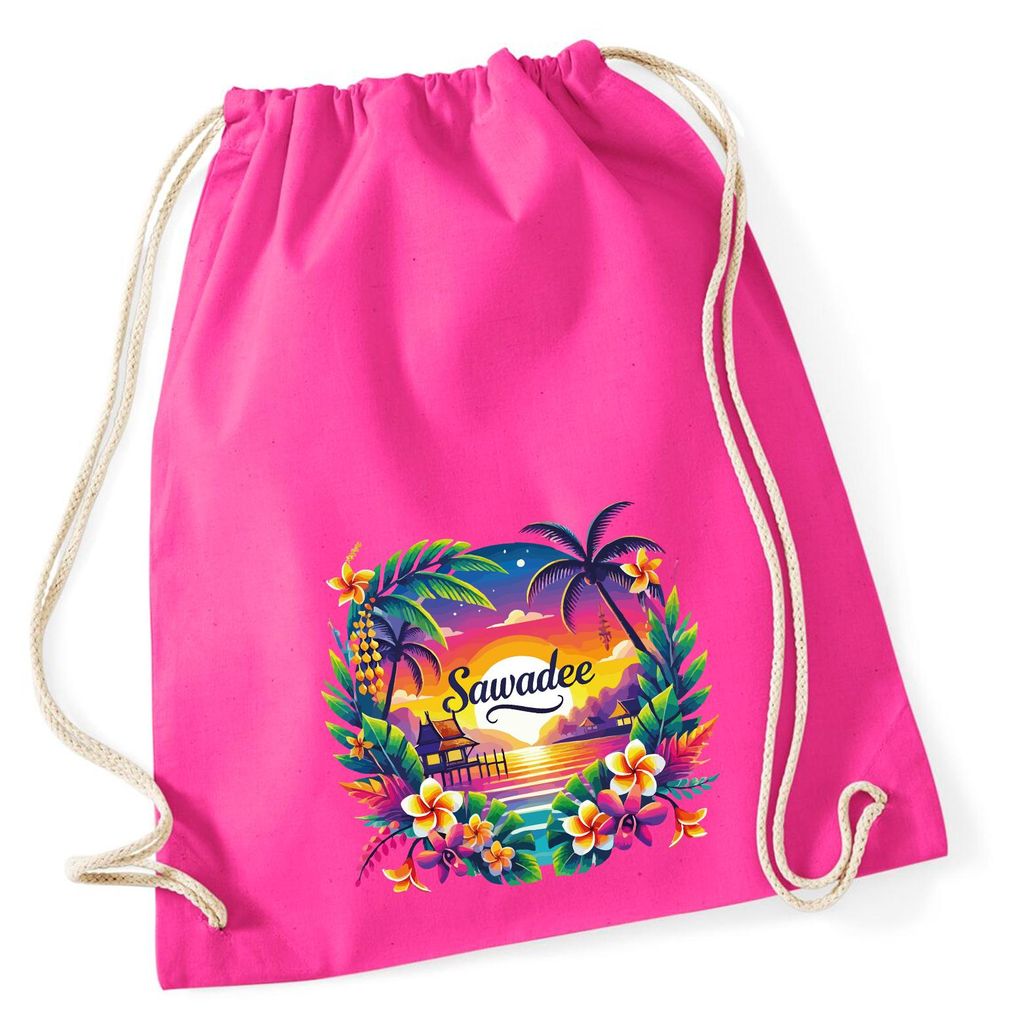 Huuraa Turnbeutel Sawadee thailändische Begrüßung 12 Liter Fuchsia Baumwolle Rucksack Geschenkidee