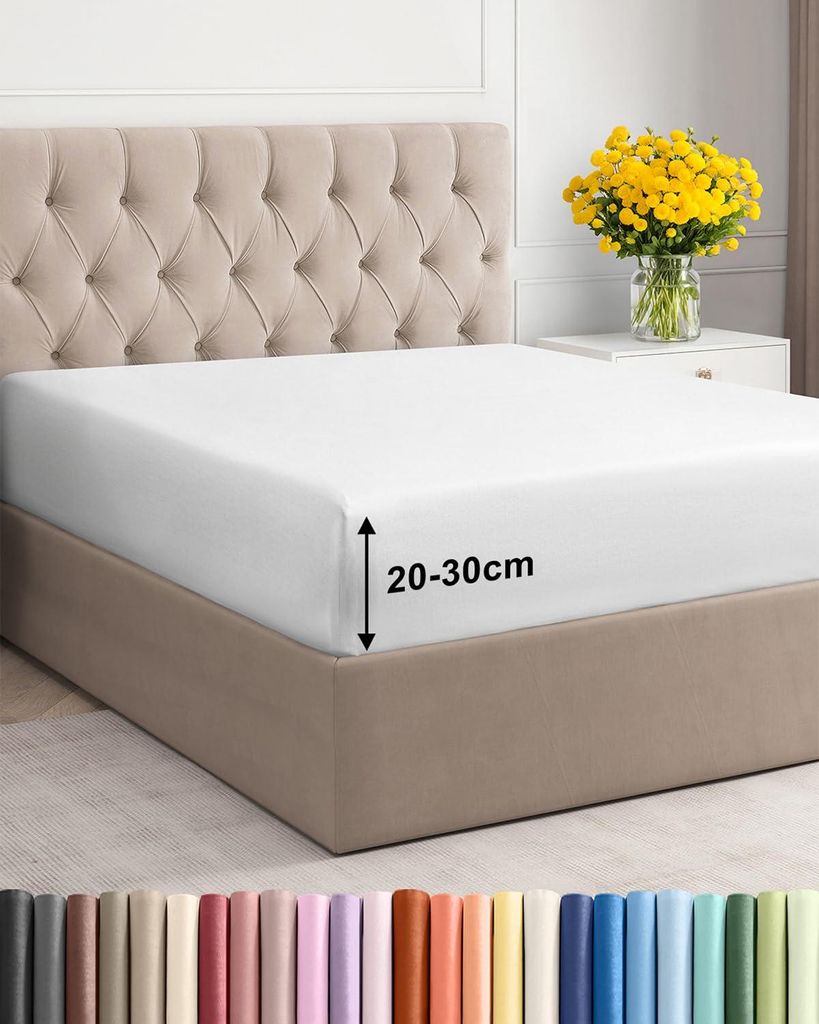 Spannbettlaken 150 x 200 cm, weiß – 30 cm tiefe Ecken – Hochwertiges Mikrofaser-Spannbettlaken – Weich, knitterfrei und bügelfrei – Atmun...