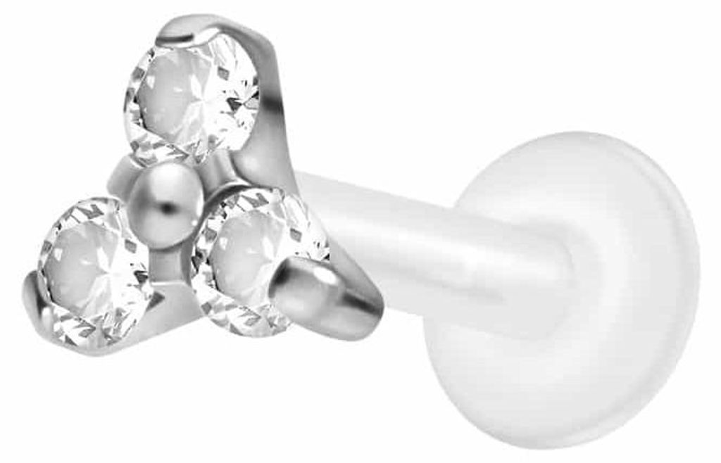 Ohrpiercing, Nasenpiercing PTFE Labret mit Innengewinde + Titan-Aufsatz KRISTALLBLUME Silber Stablänge: 6mm | Stabstärke: 1,2mm | Designgröße: ...