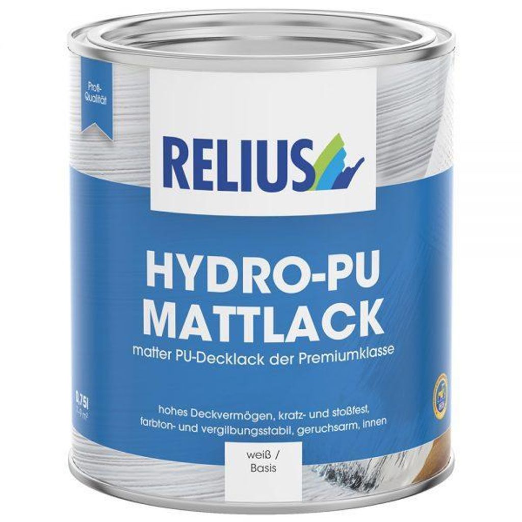 Relius Hydro-PU Mattlack weiß 0,75 Liter - Matter Decklack der Premiumklasse auf Basis neuester PolyurethanTechnologie