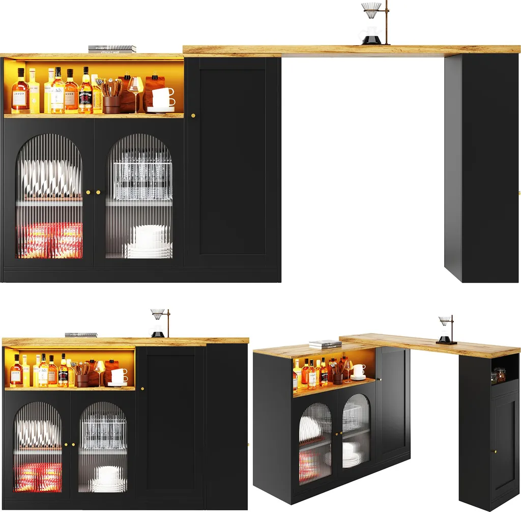 Fortuna Lai Table de bar pivotante 360 avec rangement LED et bois veiné - 2