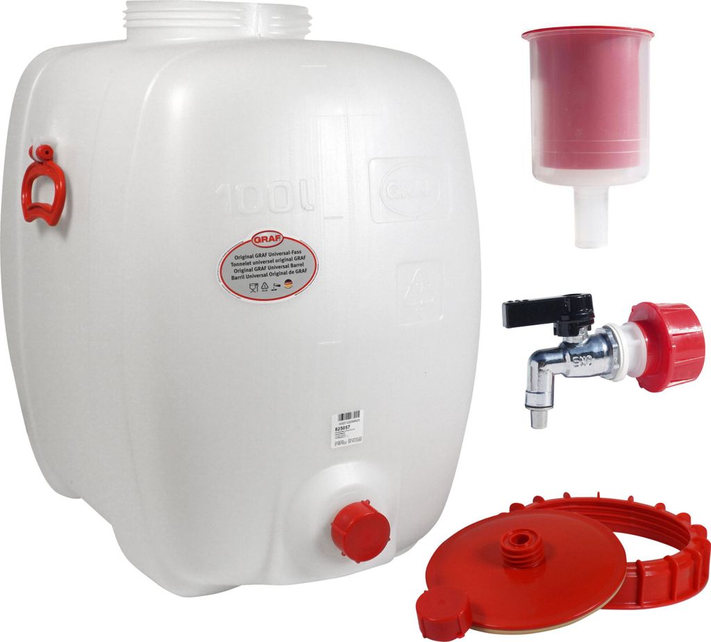 Graf Getränkefass Oval 100 Liter mit Messing Auslaufhahn 1/2" und Gärspund