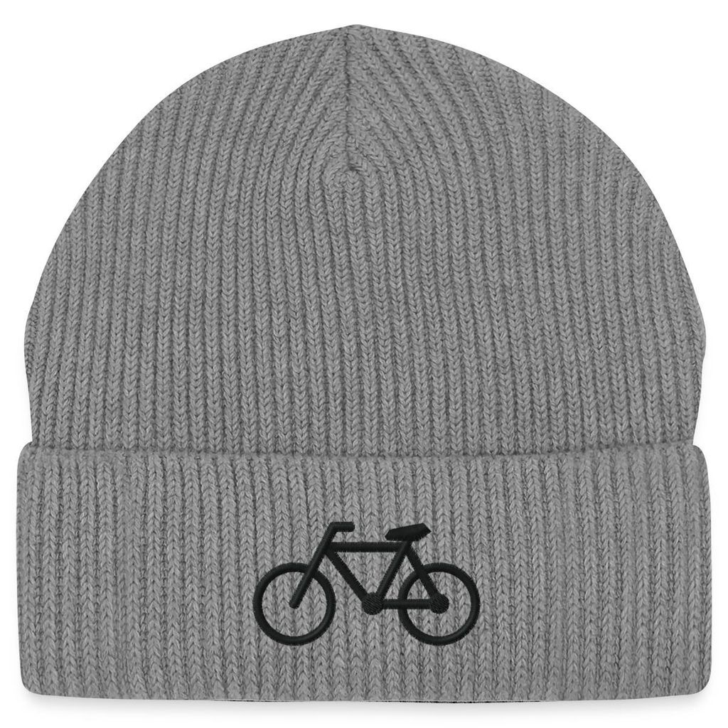 Spreadshirt Stickerei Fahrrad | Silhouette Rennrad Fisherman Beanie Bio Mütze, One size, Hellgrau marmoriert