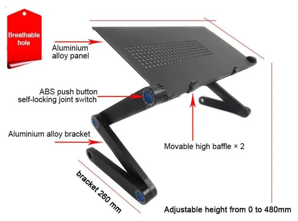 Support ordinateur portable ventilé - Alu pliable lit/canapé noir - 3