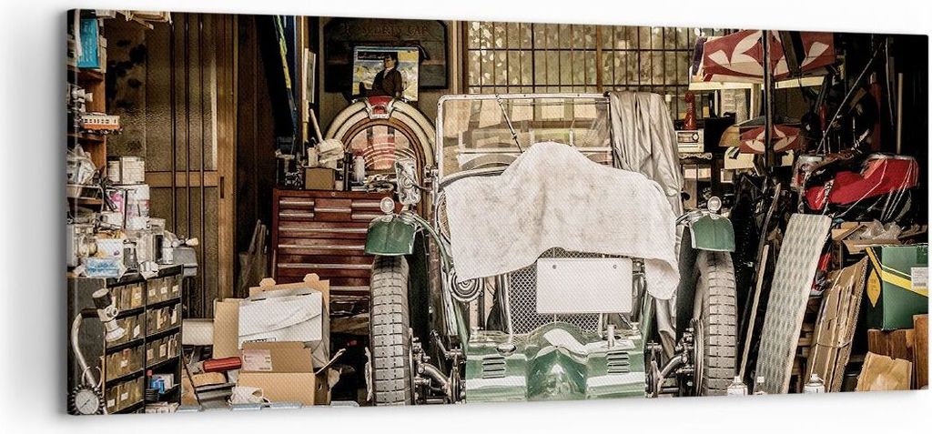 Bild auf Leinwand - Leinwandbild - Einteilig - Historisch Auto Garage - 100x40cm - Wand Bild - Wanddeko - Wandbilder - Leinwanddruck - Bilder - Wan...