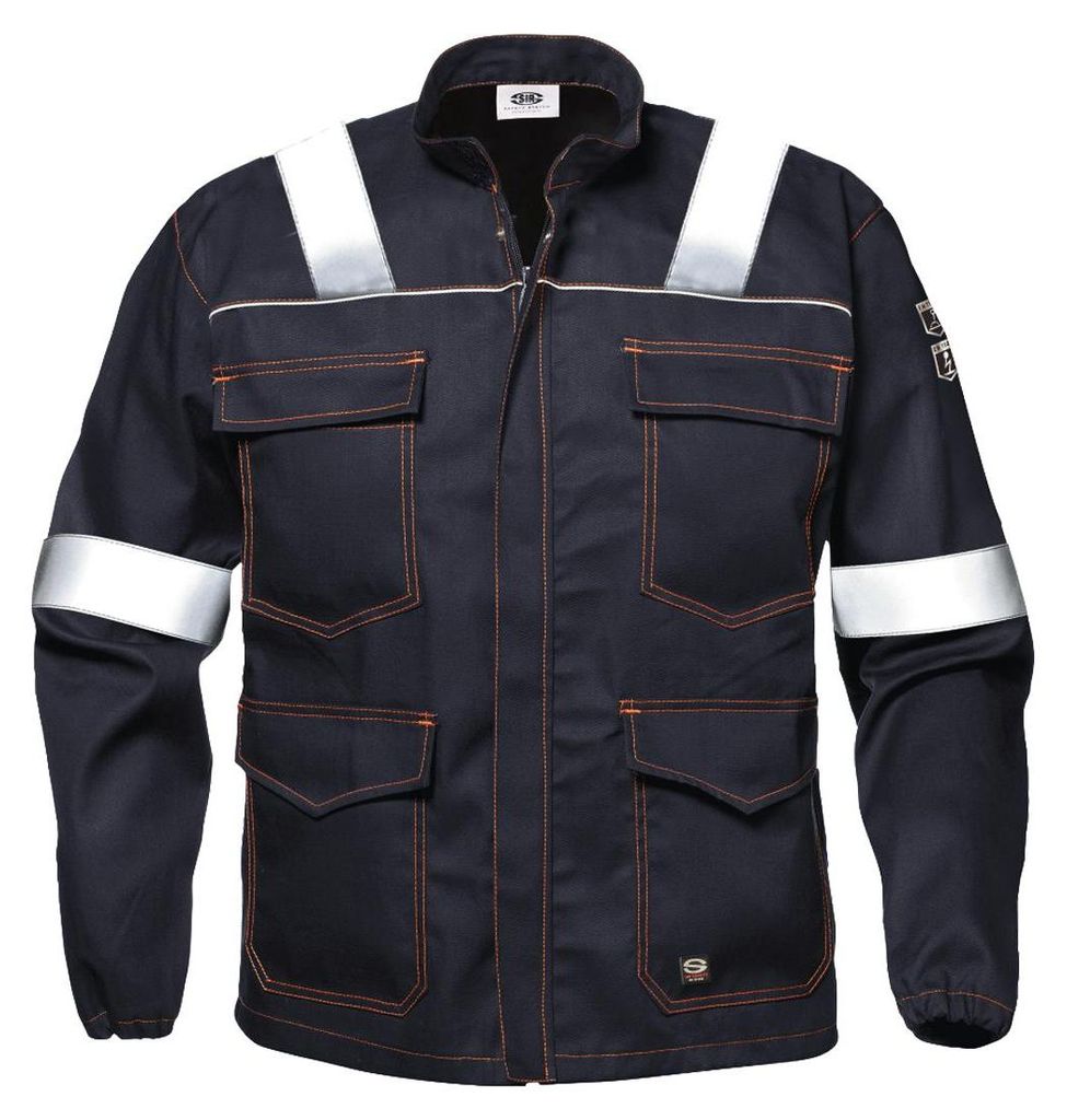 Sir Safety Polytech Herren Arbeitsjacke flammhemmend antistatisch mit Reflexstreifen, 2XL+, Dunkelblau