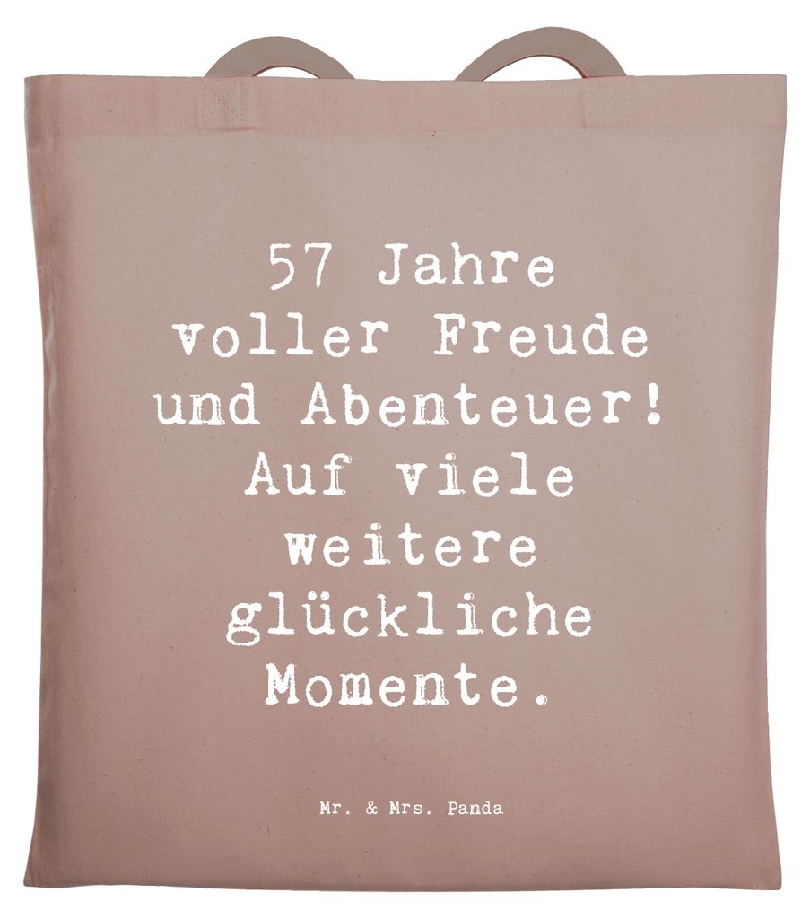 Mr. & Mrs. Panda Tote Bag Spruch 57. Geburtstag Freude - Braun Pastell - Geschenk, besondere Anlässe, Jutebeutel, Glückwünsche, Alter, Glückwun...