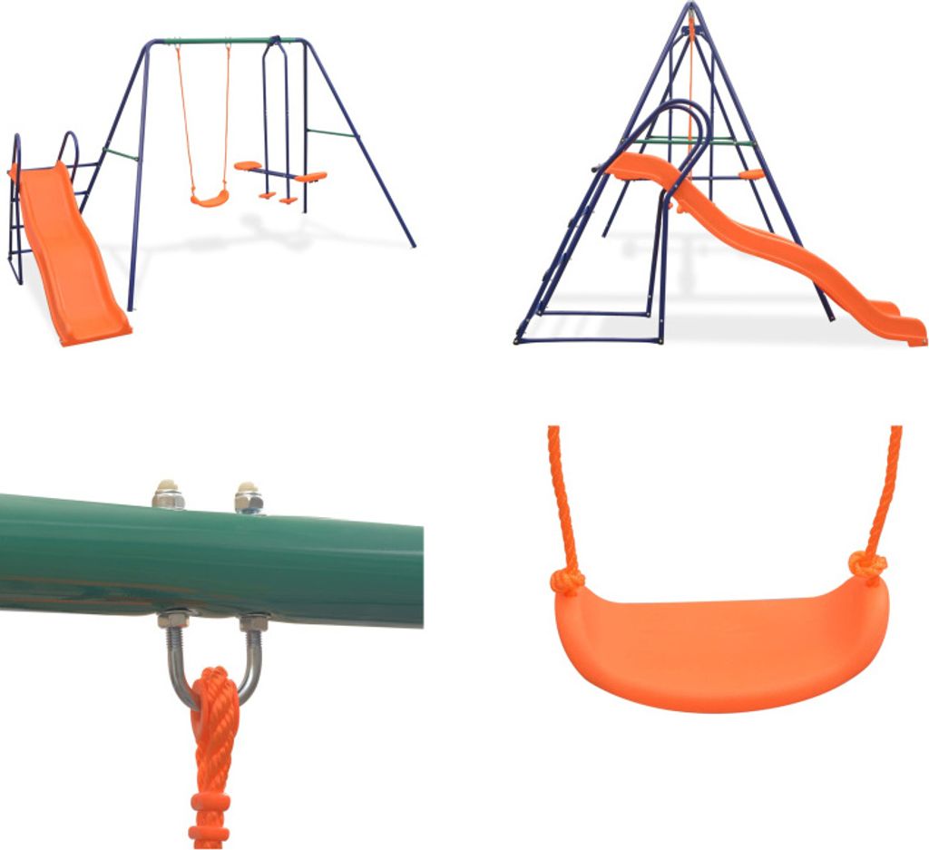vidaXL Schaukelset mit Rutsche und 3 Sitzen Orange - Schaukel - Schaukeln - Einzelschaukel - Einzelschaukeln