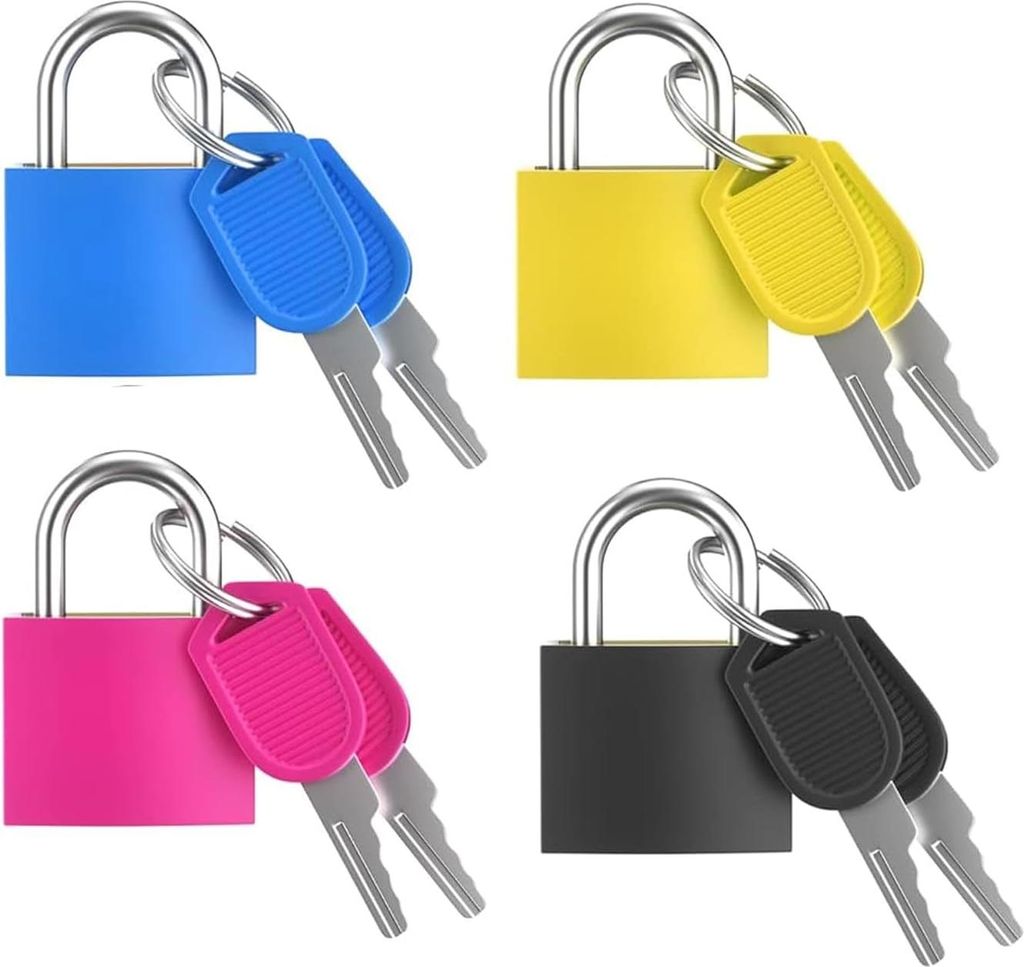 Kofferschloss 4 Stück Vorhängeschloss Gepäckschloss Vorhängeschloss Klein Schloss mit Schlüssel Bunt Suitcase Locks Kofferschloss für Flugreisen