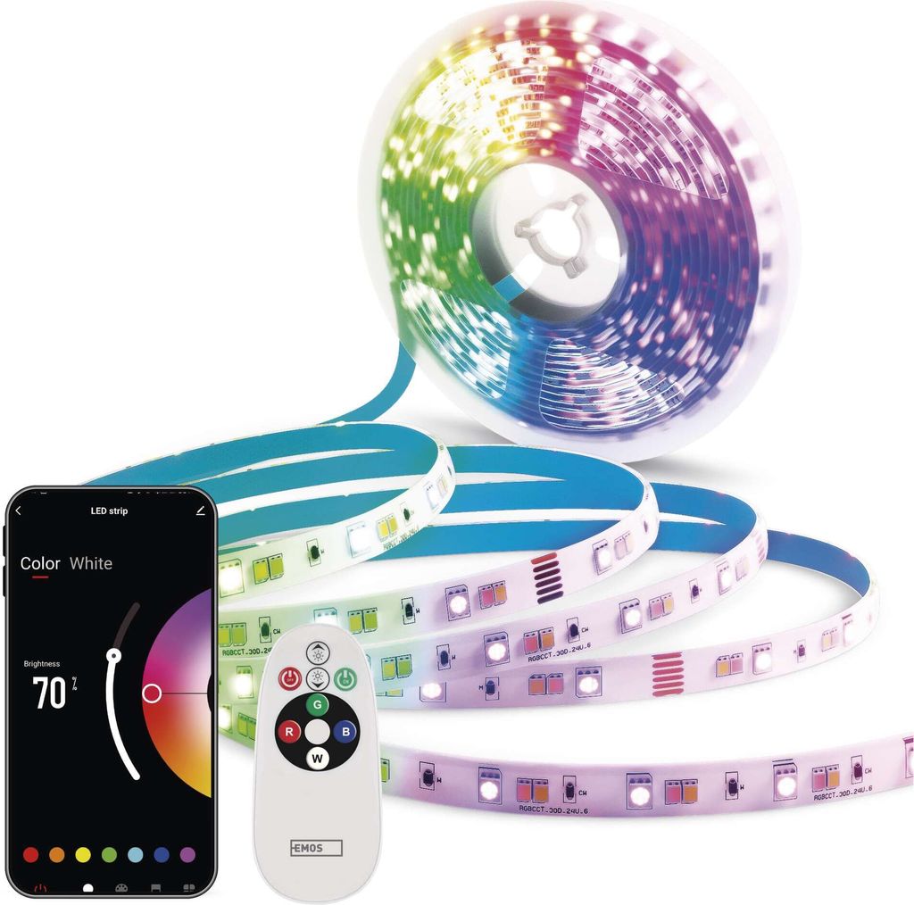 EMOS Smart LED Strip RGB/CCT 2m, LED-Streifen mit Fernbedienung und App, 16 Mio Farben, Musik-Synchronisation, inkl. 1,5 Kabel und Netzteil, ZPW218R