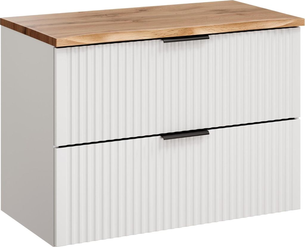 FURNLUX Waschbeckenschrank Adel Weiss Und Eiche Und Schwarz 80cm / Hauptfarbe: Weiß / Abmessungen: 80 x 59 x 46 cm