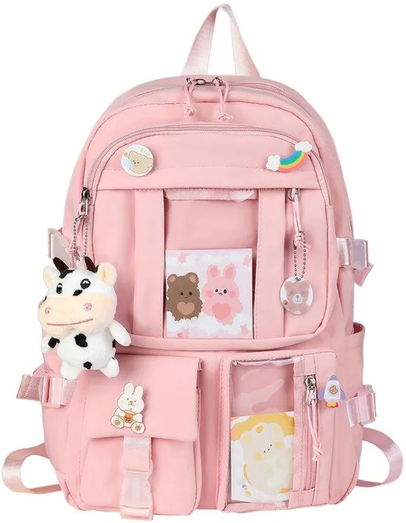 Cartable rose ergonomique avec peluche douce et carte cadeau illustrée