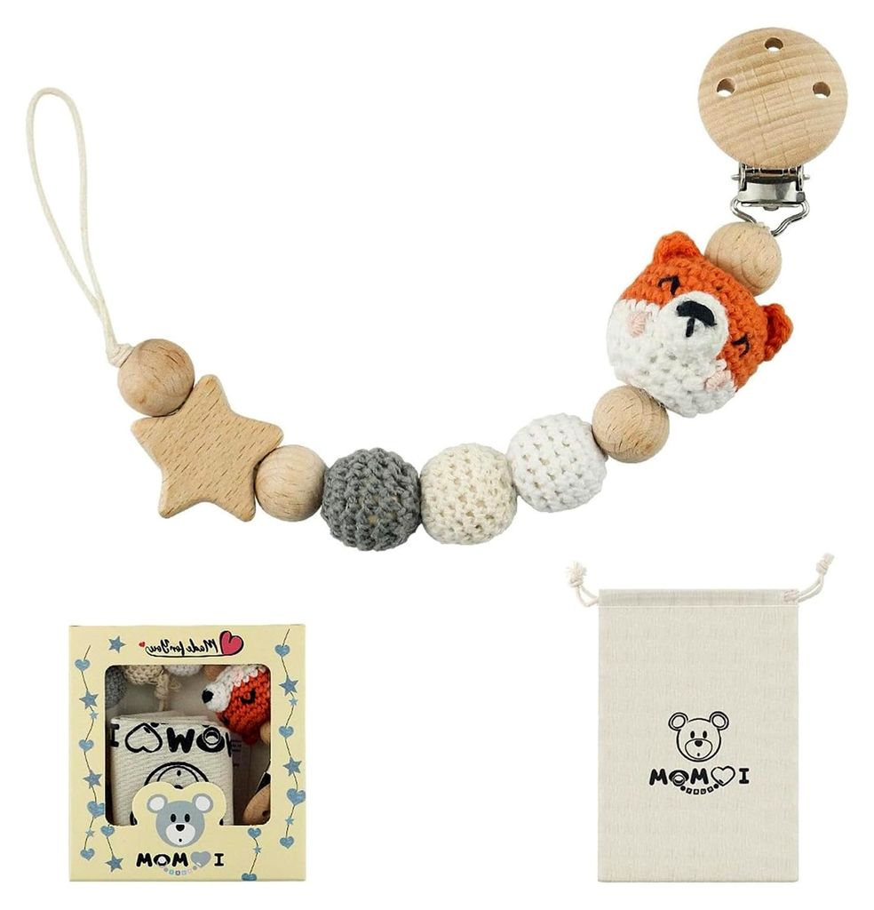 Baby Clip Kette mit Holzclip, Beißspielzeug Lanyard für Kleinkinder, sicher und beruhigend Schnullerkette