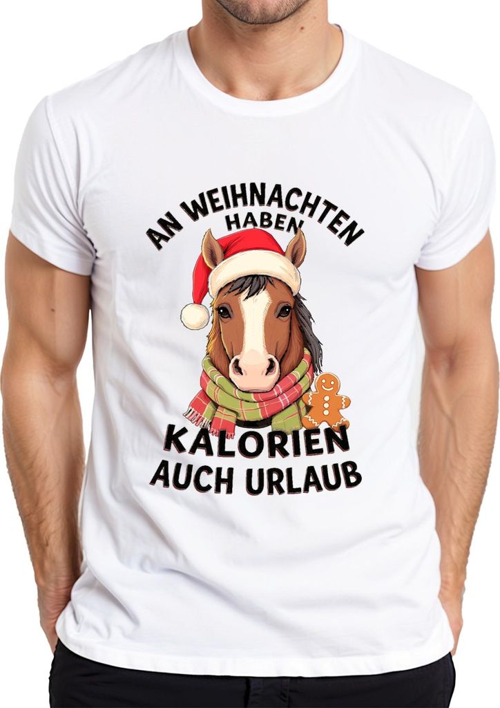 Weihnachten Kalorien auch Urlaub Pferd lustig Geschenk Reiter Herren T-Shirt, Weiß, XXL