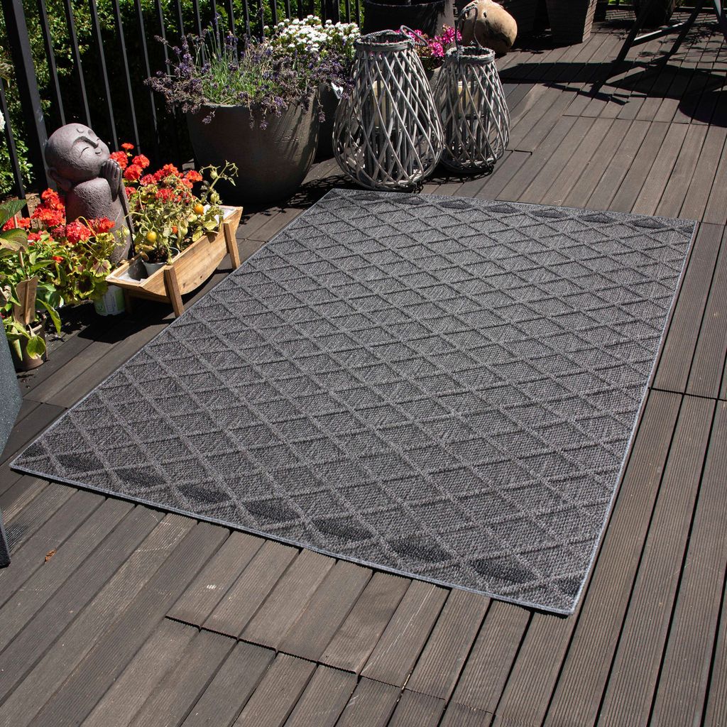 In & Outdoor Teppich Wetterfest Rauten Design für Küchen Balkon Terrasse Garten oder Wohnzimmer Teppich, Größe: 240 x 340 cm, Farbe: Grau-3