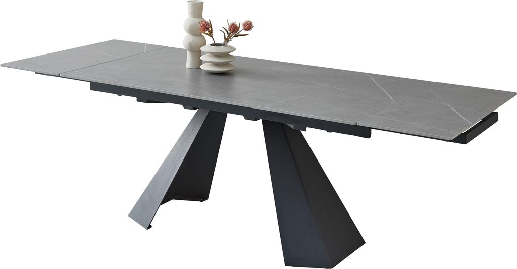Kulissen-Esstisch >Mitch< ausziehbar, grau / schwarz, Keramik + Metall - 160/240x76x90 (BxHxT)