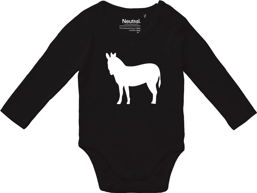 Huuraa Baby Body Esel Silhouette 68 Black Baumwolle Fairtrade Langarmbody Geschenkidee