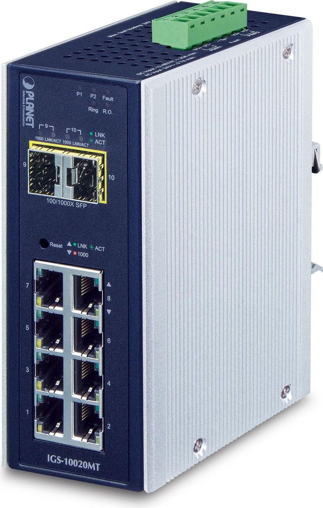 PLANET Industrial 8-Port 10/100/1000T + 2 100/1000X SFP