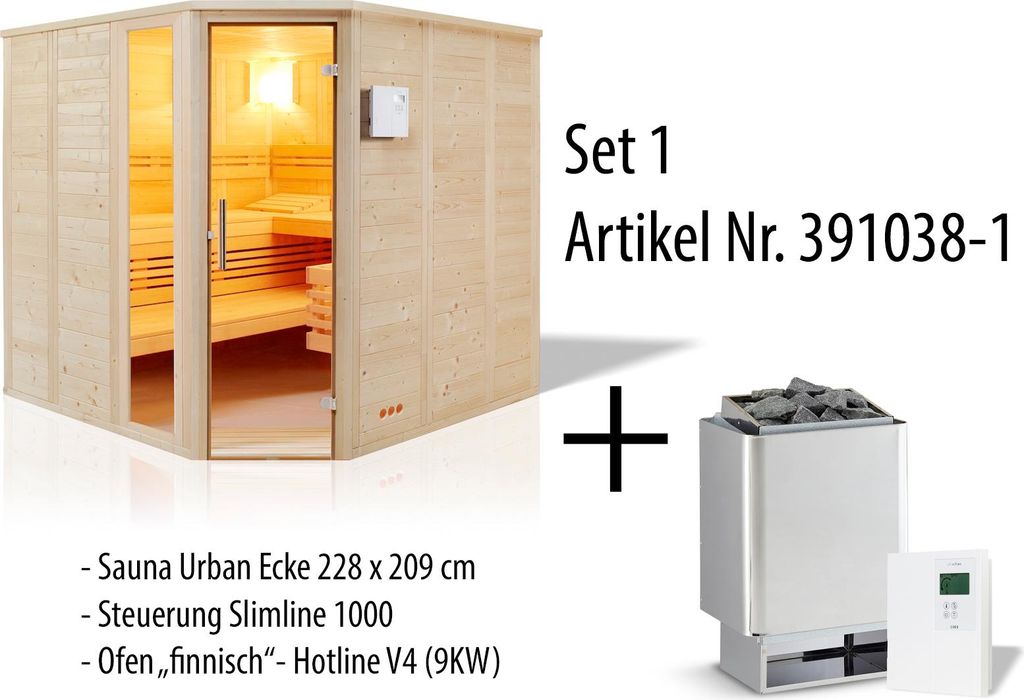 Infraworld Urban 228 Ecke Saunakabine Massivholzsauna aus Fichte 228x209x200 cm