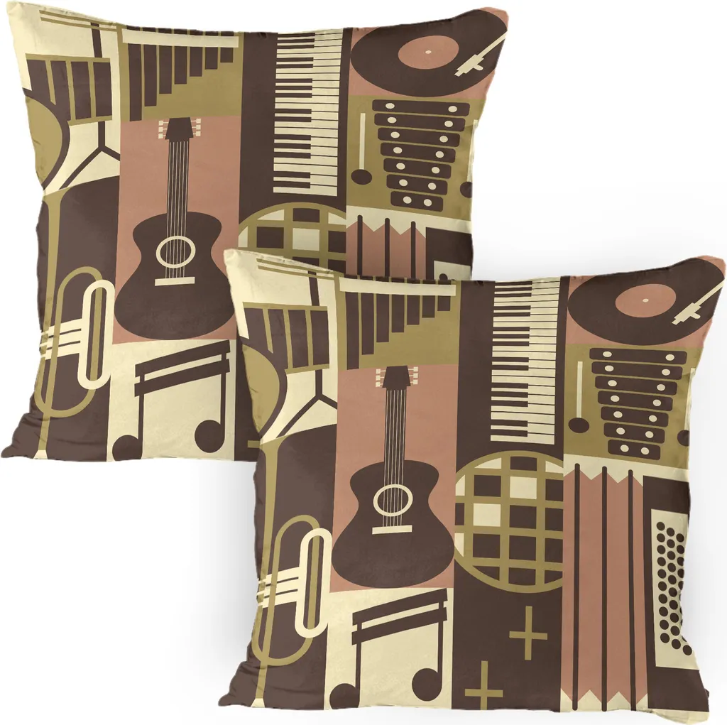ABAKUHAUS Federe Cuscini Vintage Strumenti Musicali 80x80 cm Cachi