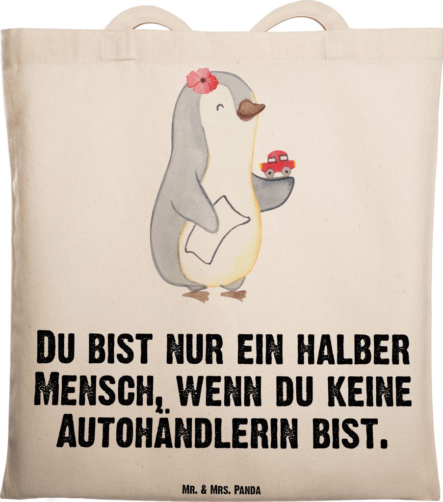 Mr. & Mrs. Panda Tote Bag Autohändlerin Herz - Transparent - Geschenk, canvas tasche, Beruf, Spruch, Autohandel, Witzig, Unitasche, Stoffbeutel, L...