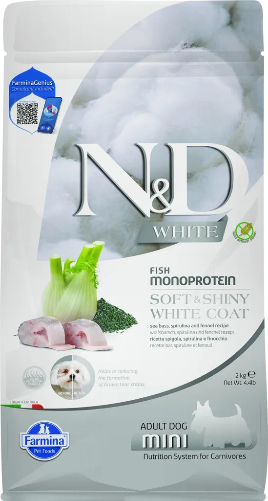 N&D White Dog : Nutrition Bar et Fenouil pour l'éclat du poil blanc