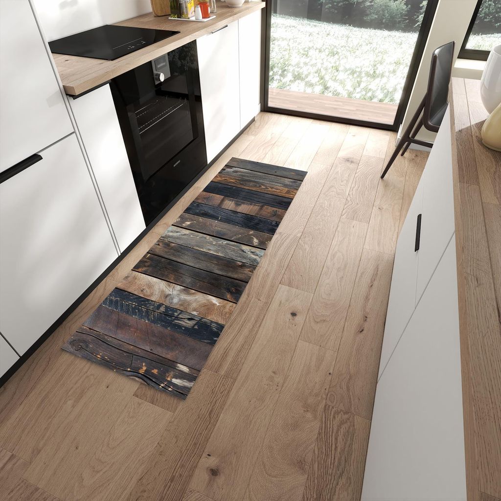 Küchenteppich 60x180cm rutschfest & abwischbar PVC Läufer - Rustikale Holzplanken