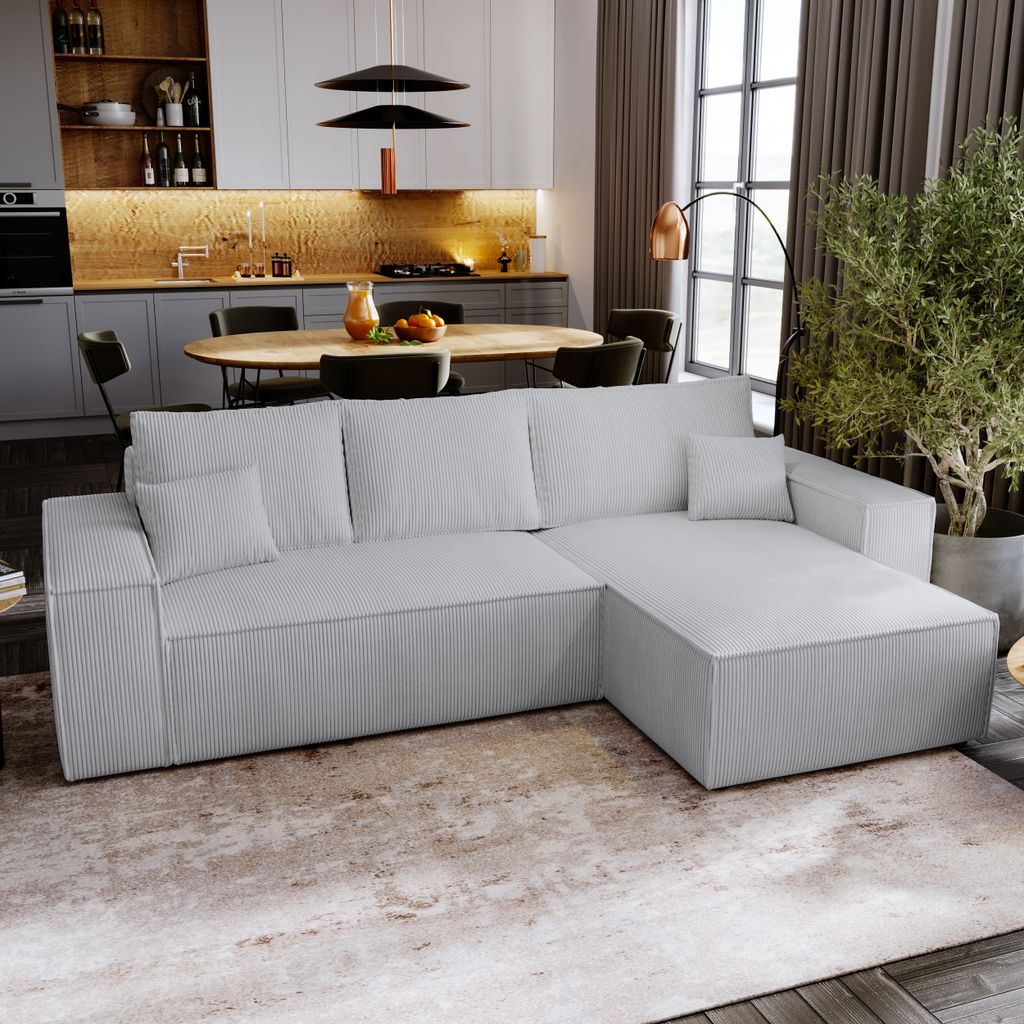 Ecksofa mit Schlaffunktion Majorka L - Sofa 280 cm mit Bettkasten, Ecksofa L-Form, Schlafsofa Couchgarnitur - Grau & Poso 110