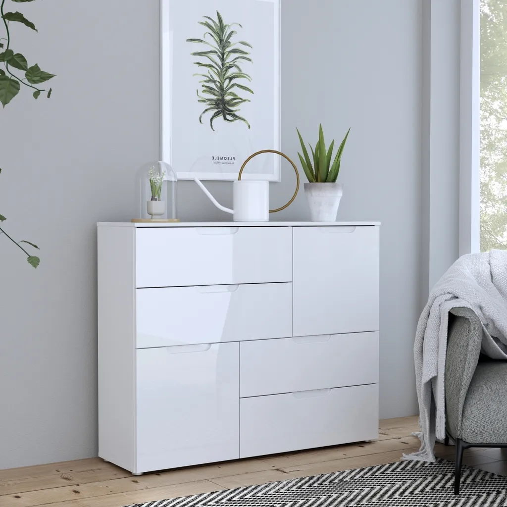 Meuble de rangement blanc brillant SIENNA 115cm - Commode pour entrée