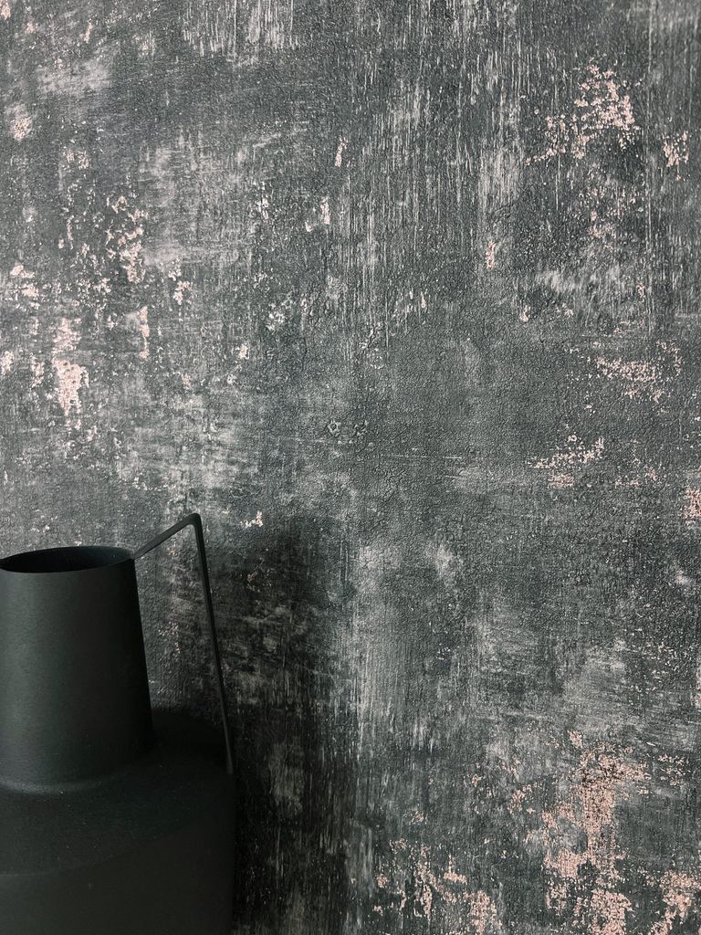NEWROOM Tapete Schwarz Vliestapete Putz - Betonoptik Modern Grau Rosegold Beton Metallic Betonwand Industrial Putzoptik