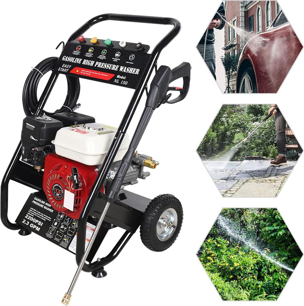 Benzin-Hochdruckreiniger - Druck 2200 PSI - Leistung 7,5 PS - Fördermenge 2,3 GPM (8,7 l/min) - 5 Düsen - Schwarz