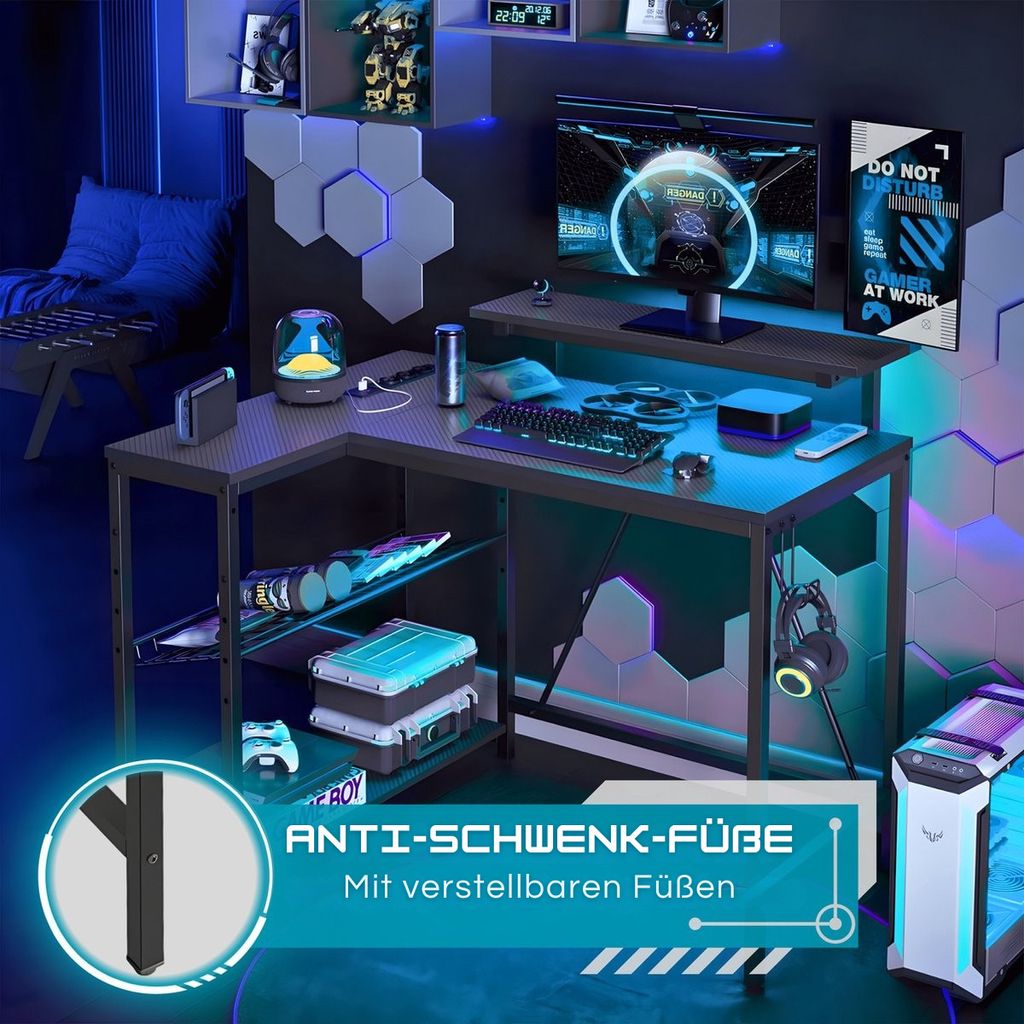 Five Stars® L-förmiger Gaming Schreibtisch - Computertisch Produktbild 5