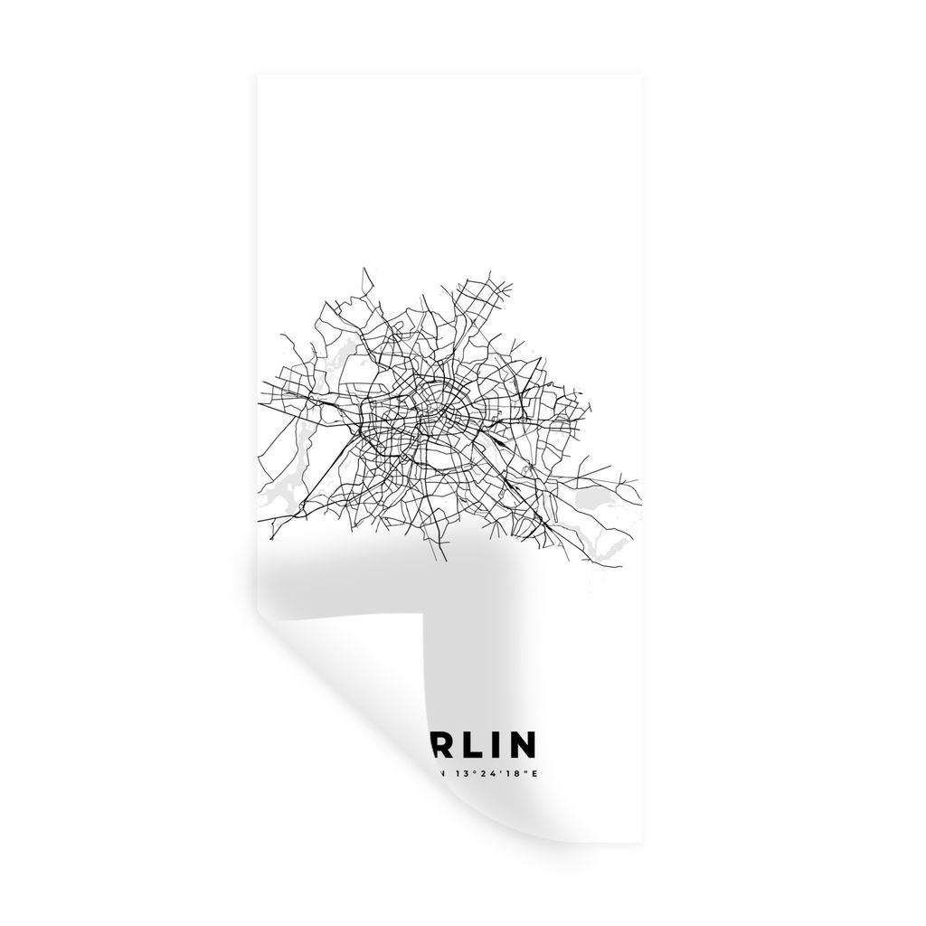 MuchoWow Wandtattoo Wandsticker Wandaufkleber Stadtplan - Deutschland - Schwarz und weiß - Berlin - Karte 60x120 cm Selbstklebend und Reposition...