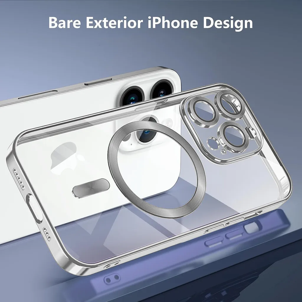 Custodia per iPhone 14 Pro Magnetic Ultra Thin Transparent Case con Magsafe e Camera Cover Argento - 2