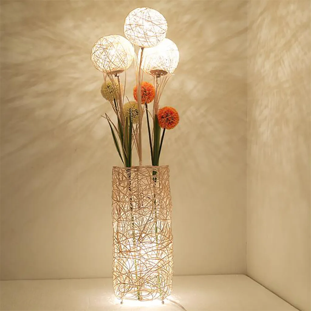 Grand luminaire de sol décoratif style bohème en rotin naturel 190 cm
