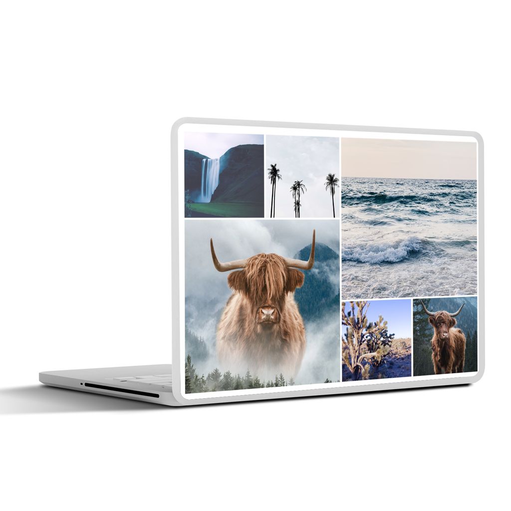 MuchoWow Laptop Aufkleber Sticker Cover Schottischer Highlander - Collage - Wasserfall - Palme 31x22.5 cm - Laptop-Deko