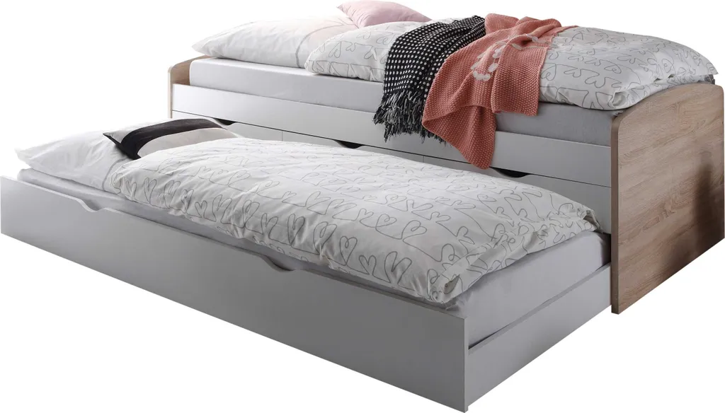 Lit gigogne Nessi pour chambre d'enfant ou d'amis Chêne Sonoma et Blanc