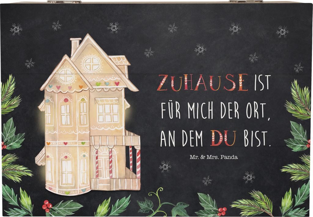 Mr. & Mrs. Panda Geschenkbox Lebkuchenhaus 22 x 15 cm - Weiß - Geschenk, Aufbewahrungstruhe, Holzbox, Weihnachten, Holzkiste mit Deckel, Box, scha...