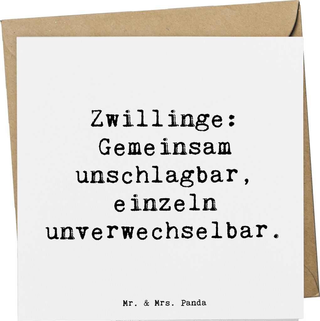 Mr. & Mrs. Panda Glückwunschkarte Spruch Unschlagbare Zwillingsgeschwister - Weiß - Geschenk, doppelkarte, Klappkarte, Teamgeist, Geschwister, Fa...