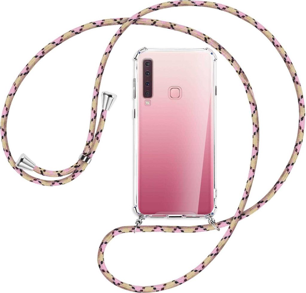 Handykette Backcover-Schutzhülle mit Band (Metall silberfarben) für Samsung Galaxy A9 2018 - rosa Karo