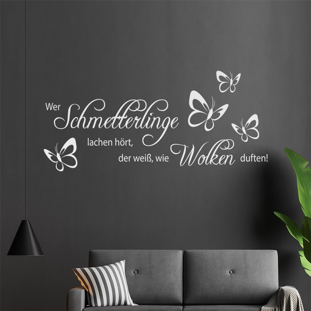 Wer Schmetterlinge lachen hört ... Wandtattoo in 6 Größen - Wandaufkleber Wall Sticker - Dekoration, Küche, Wohnzimmer, Schlafzimmer, Badezimmer