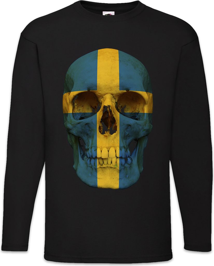 Urban Backwoods Classic Sweden Skull Flag, Langarm T-Shirt, Farbe: Schwarz, Größe: 2XL