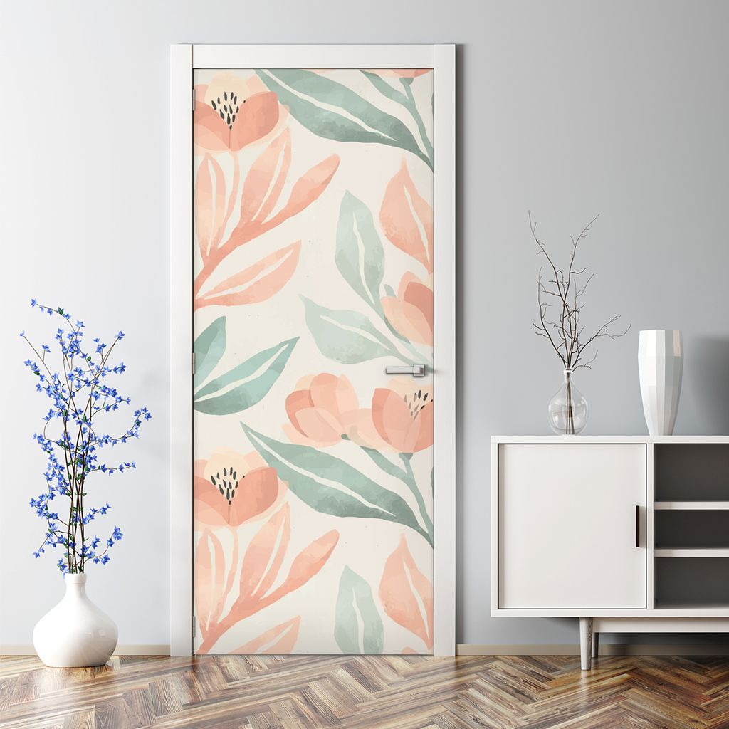 Dekorative Türposter Klebefolie selbstklebend Wandaufkleber Pfirsich Blumen 85 x 200 cm