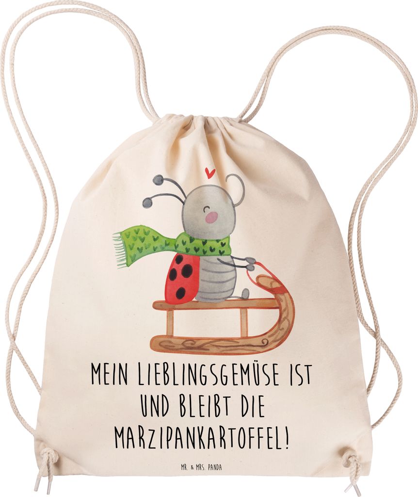 Mr. & Mrs. Panda stoff rucksack Smörle Rodeln - Transparent - Geschenk, wander, sporttasche klein, Stoffbeutel, Baumwolltasche, Weihnachten, Winte...