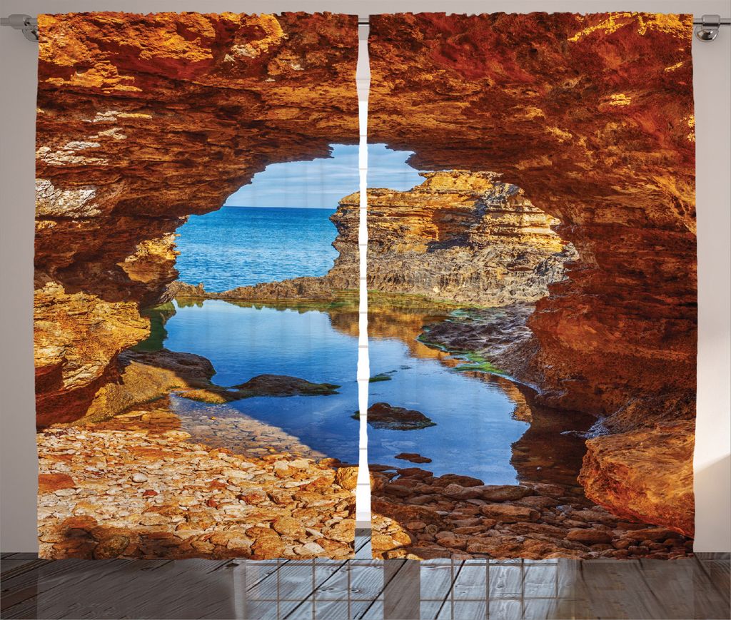 ABAKUHAUS Landschaft Rustikaler Vorhang, Australian Meer und Himmel, Wohnzimmer Universalband Gardinen mit Schlaufen und Haken, 280 x 175 cm, Creme...