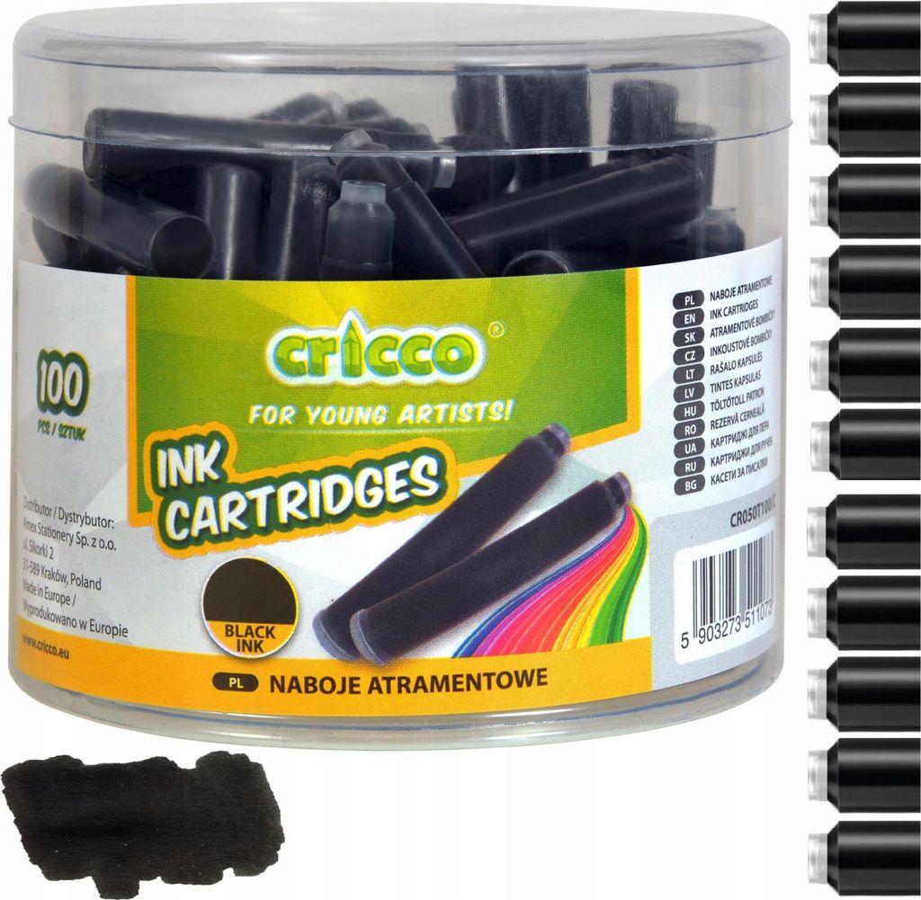 TINTENPATRONEN für Cricco Kalligraphie-Füller 100 Stück SCHWARZ