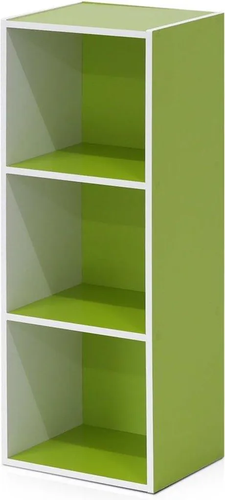 Petite bibliothèque ouverte bicolore 3 étages vert et blanc finition mate