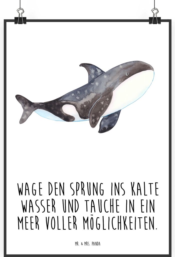 Mr. & Mrs. Panda Bild Orca DIN A2 - Weiß - Geschenk, Arbeit, Meer, Wandbild, Selbstliebe, Kunstdruck, Plakat, Büro, drucke, wanddeko, Killerwal