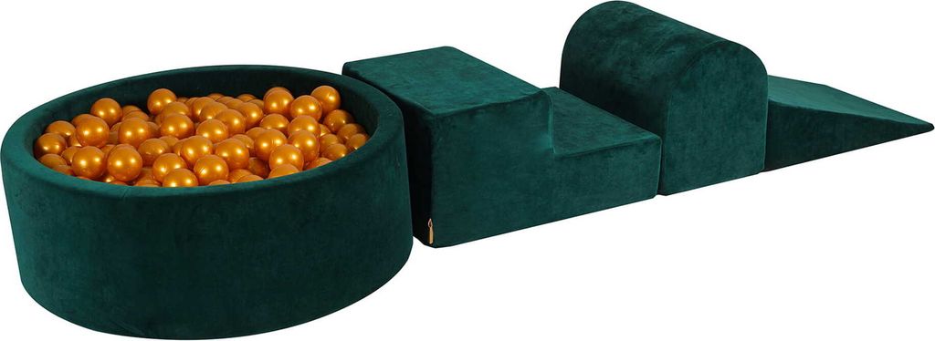 MeowBaby Spielplatz aus Schaumstoff 3-Element Schaumspielset mit Runde Bällebad, 200 Bälle, Samt, Dunkelgrün: Gold
